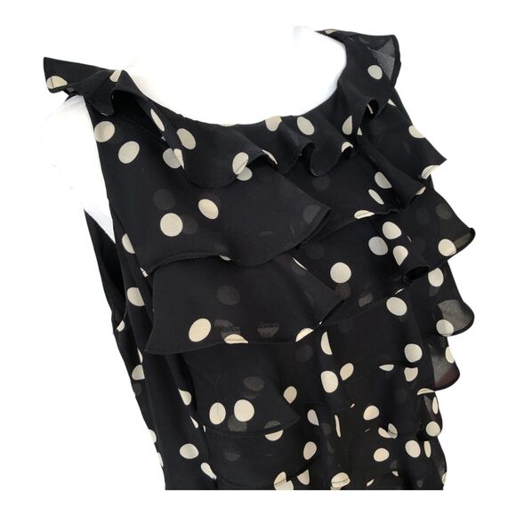 ADRIANNA PAPELL Black Polka Dot Sleeveless Feminine Ruffle Sheath Dress 12 - Picture 3 of 12